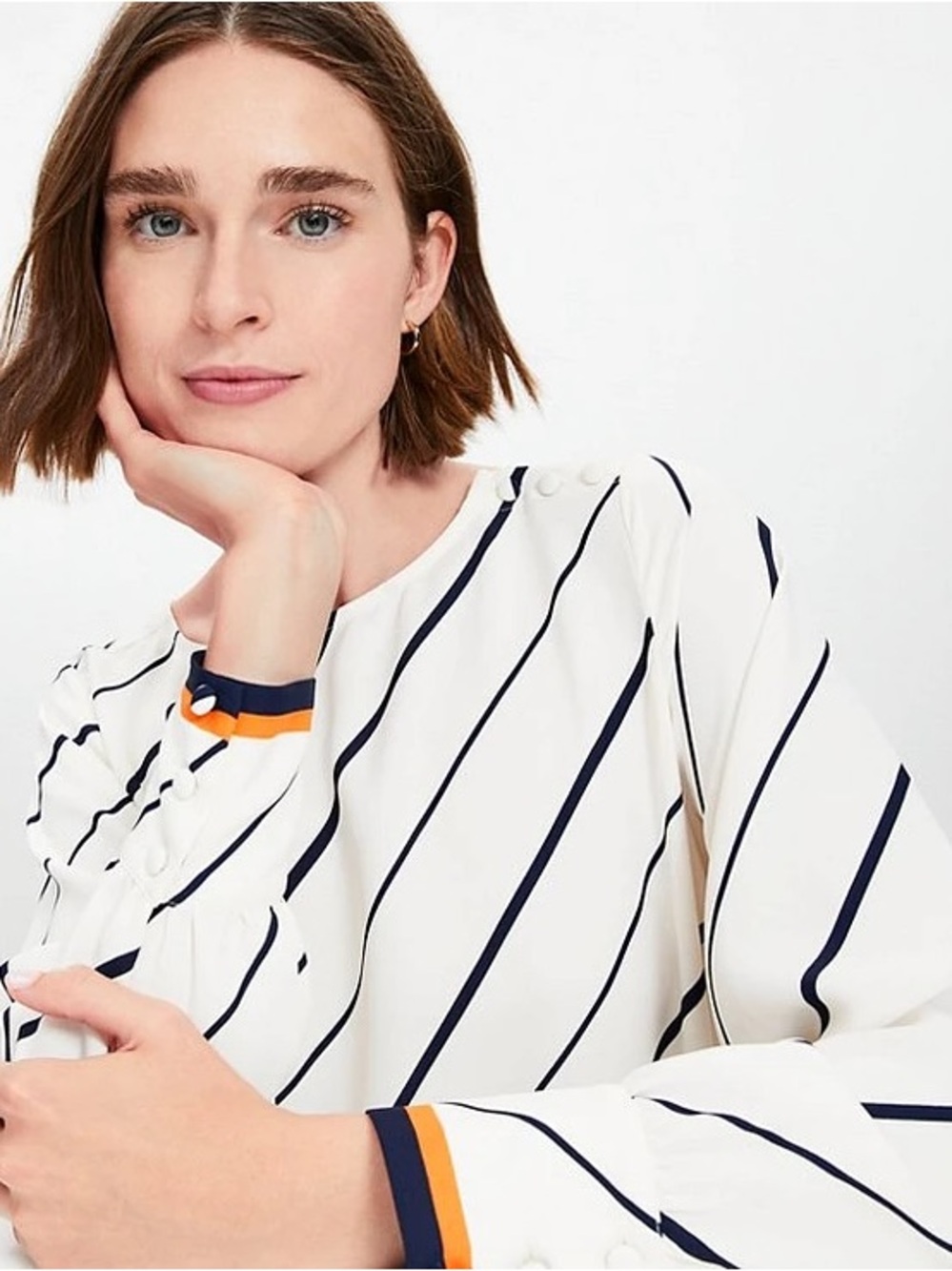 LOFT Women's Navy and White Striped Top